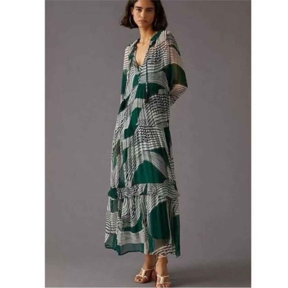 Anthropologie The Marais Abstract Printed Chiffon Maxi Dress